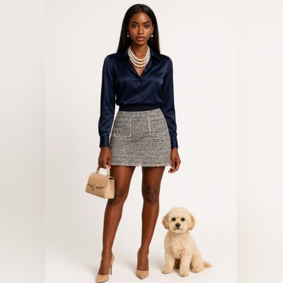 J. Crew Tweed Multicolor Mini Skirt With Distressed Fringe Hem - Size 2 - Picture 1 of 4